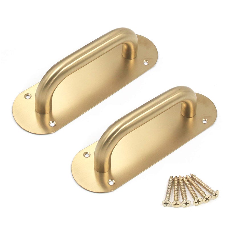 FarBoat 2Pcs 8-Inch Oval Base Commercial Pull Handles - 304 Stainless Steel Pull/Push Handle for Glass, Fire, Entrance/Exit Door (Hole Centre 140mm/5.5inch Gold) - Image 1